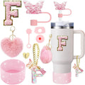 Axyaa 9-Piece Accessory Set for Stanley Cup: Butterfly Straw, Cover, Cap, Boot, Charm, Initials