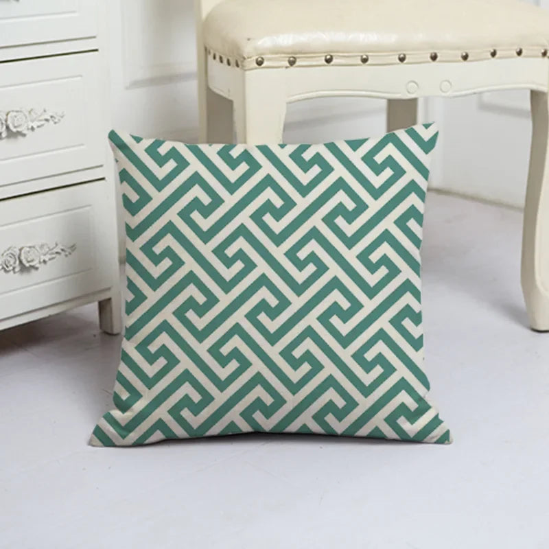 Blue Arrow Geometric Petal Linen Pillowcase by Axyaa