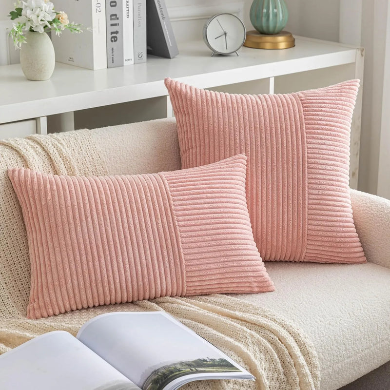 Axyaa Boho Corduroy Throw Pillow Cover 20x20Inch Soft Cross Patchwork Cushion Cover