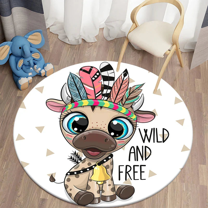 Axyaa Lion Cartoon Animal Round Carpet for Living Room Children's Bedroom