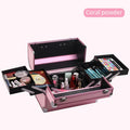 Axyaa Large Portable Makeup Train Case with 4 Trays - Professional Cosmetic Storage Box