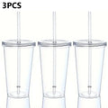 Axyaa Transparent Plastic Drinking Cup with Lid and Straw - Set of 3