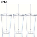 Axyaa Transparent Plastic Drinking Cup with Lid and Straw - Set of 3