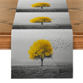 Axyaa Yellow Tree Birds Table Runner for Kitchen Dining Wedding Party