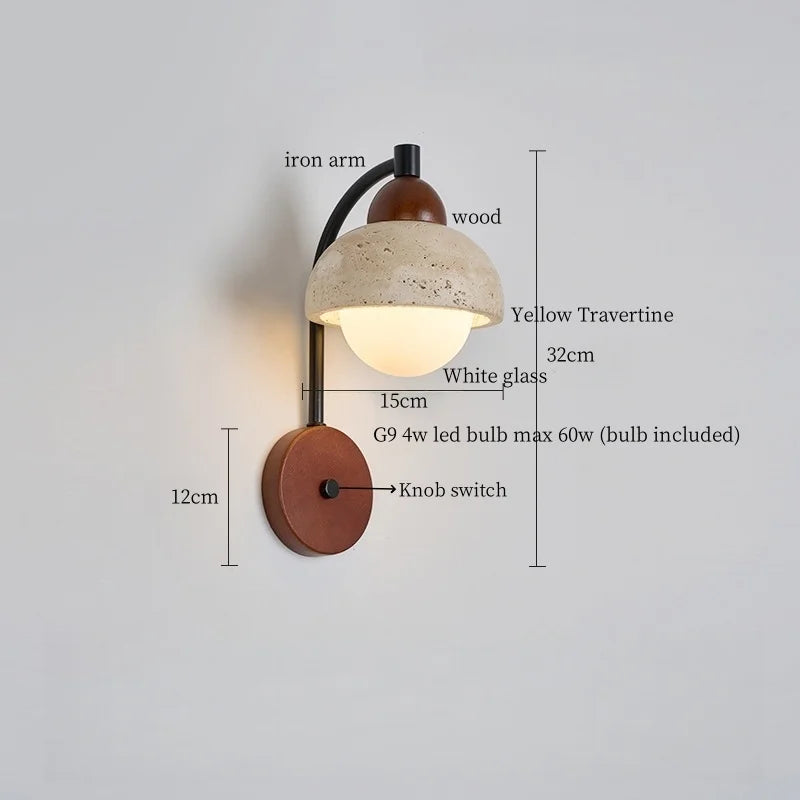Axyaa Mushroom Stone LED Wall Lamps with Pull Chain Switch for Living Room & Bedroom