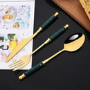 Axyaa Green Gold Stainless Steel Cutlery Set Dinnerware Flatware Silverware