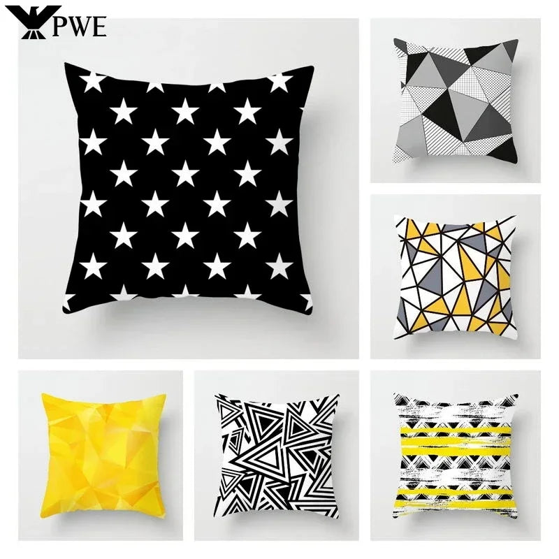 Geometric Black Yellow Cushion Covers - Axyaa Modern 18" Throw Pillow Case