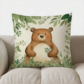 Axyaa Bear & Leaves Pillow Cover - Sofa Bedroom Car Decor Home Cotton Pillow Case