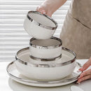Axya Silver Rim Ceramic Dinnerware Set for Steak Serving in White Porcelain
