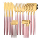 30-Piece Pink Silver Stainless Steel Dinnerware Set by Axyaa