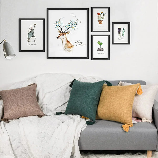 Axyaa Linen Tassel Pillow Cover 45*45cm - High-end Office Sofa Car Decor