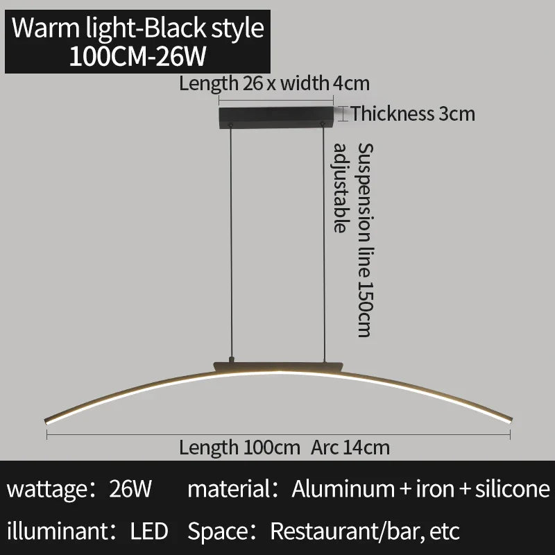 Axyaa LED Arc Pendant Light - Adjustable Brightness, Energy Efficient Kitchen Ceiling Lamp