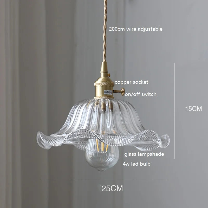 Axyaa White Green Glass LED Pendant Light with Copper Socket