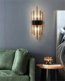 Axyaa Modern Black Gold LED Crystal Wall Sconce for Bedroom, Living Room, and Bathroom
