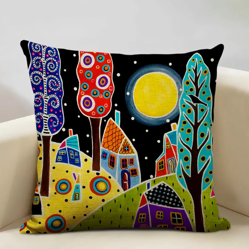 Axyaa Scenic Illustration Cushion Cover 45x45cm for Home Art Decoration