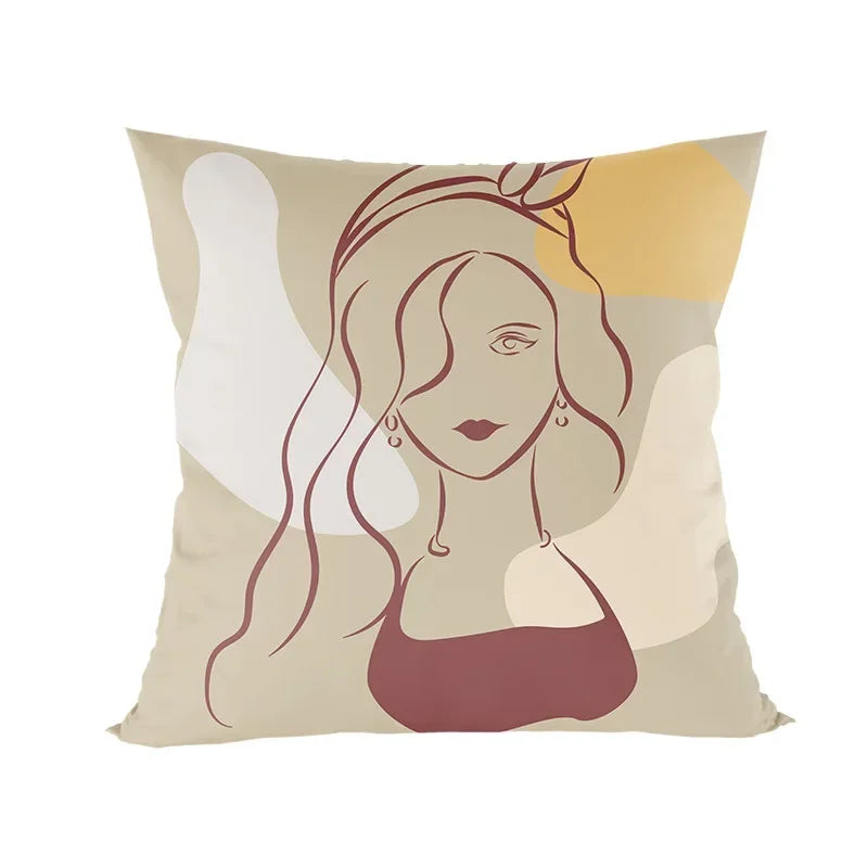 Abstract Line Drawing Girls Print Cushion Cover 45x45cm by Axyaa