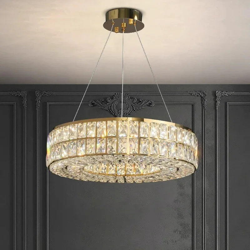 Axyaa Crystal Circle Pendant Light: Minimalist Modern Luxury for Elegant Bedrooms