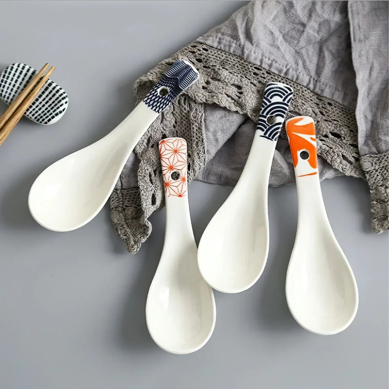 Ceramic Spoon Set Axya Glaze Porcelain Japanese Scoop Tableware Kitchenware