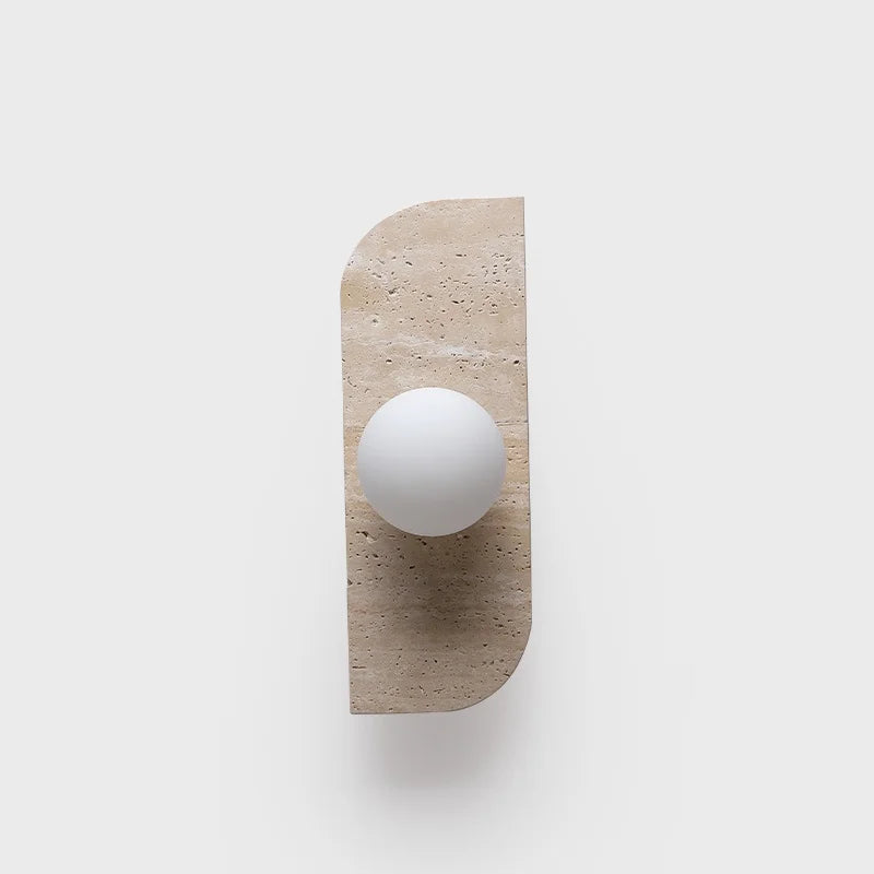 Axyaa White Glass Ball LED Wall Lamp Yellow Travertine Modern Bathroom Mirror Light