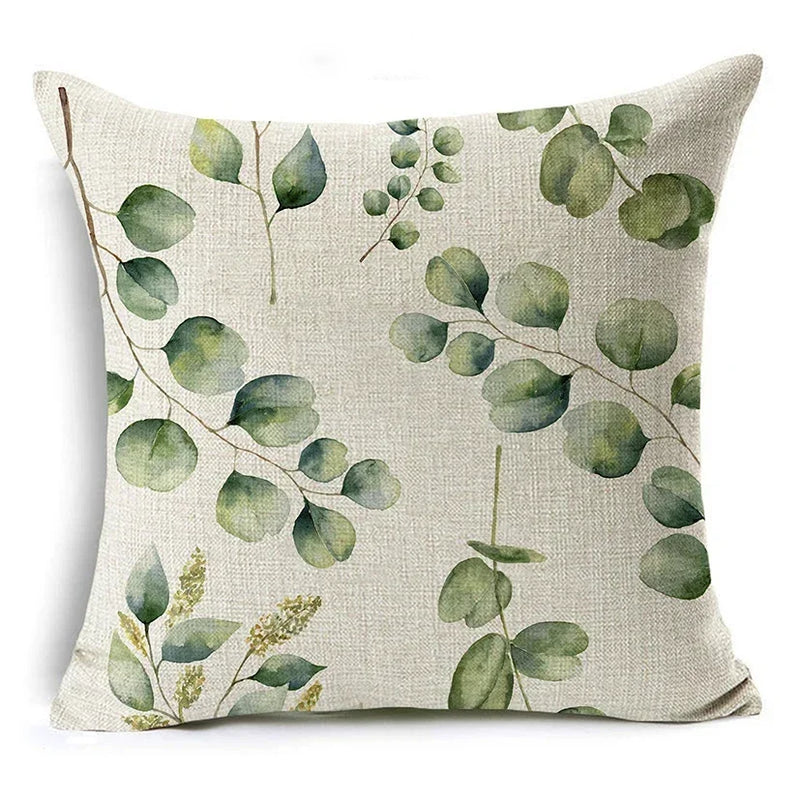 Axyaa Tropical Plants Linen Cushion Cover 45x45cm - Decorative Sofa Bed Pillow Case