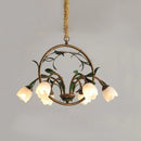 Axyaa Nordic Floral Chandelier: Green Leaf Glass Pendent Lamp