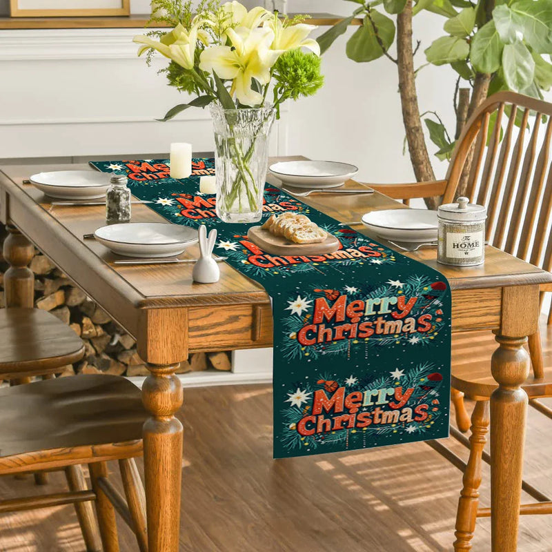 Axyaa Christmas Farmhouse Table Runner Lights Bells Party Decor Dining Cloth