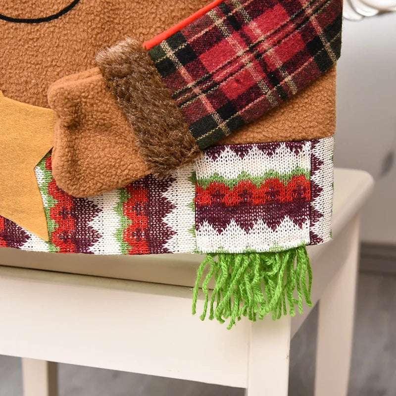 Axyaa Christmas Chair Sleeve Stool Santa Claus Elk Snowman Ornaments