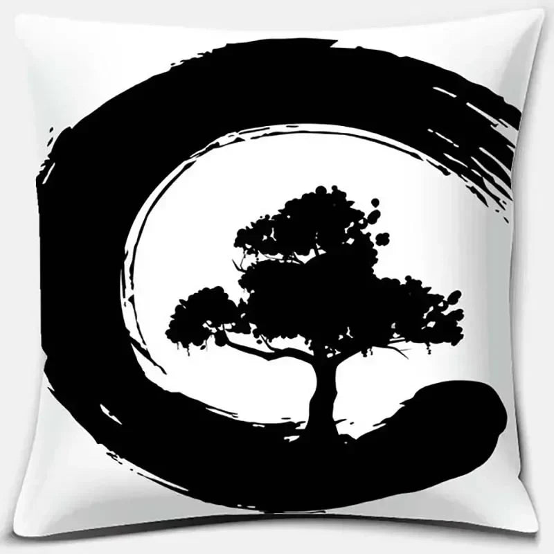 Axyaa Bonsai Zen Stone Pattern Pillowcase Square Decor Home Office Living Room