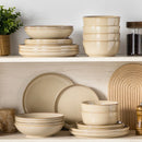 Axyaa Stoneware Dinnerware Set with Light-Brown Reactive Glaze, 12/16/18/24 Piece Option