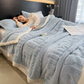 Axyaa Cozy Coral Fleece Velvet Blanket Set with Letter Jacquard - Plush Throw & Pillow Cover