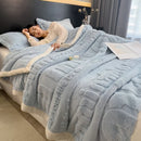 Axyaa Cozy Coral Fleece Velvet Blanket Set with Letter Jacquard - Plush Throw & Pillow Cover