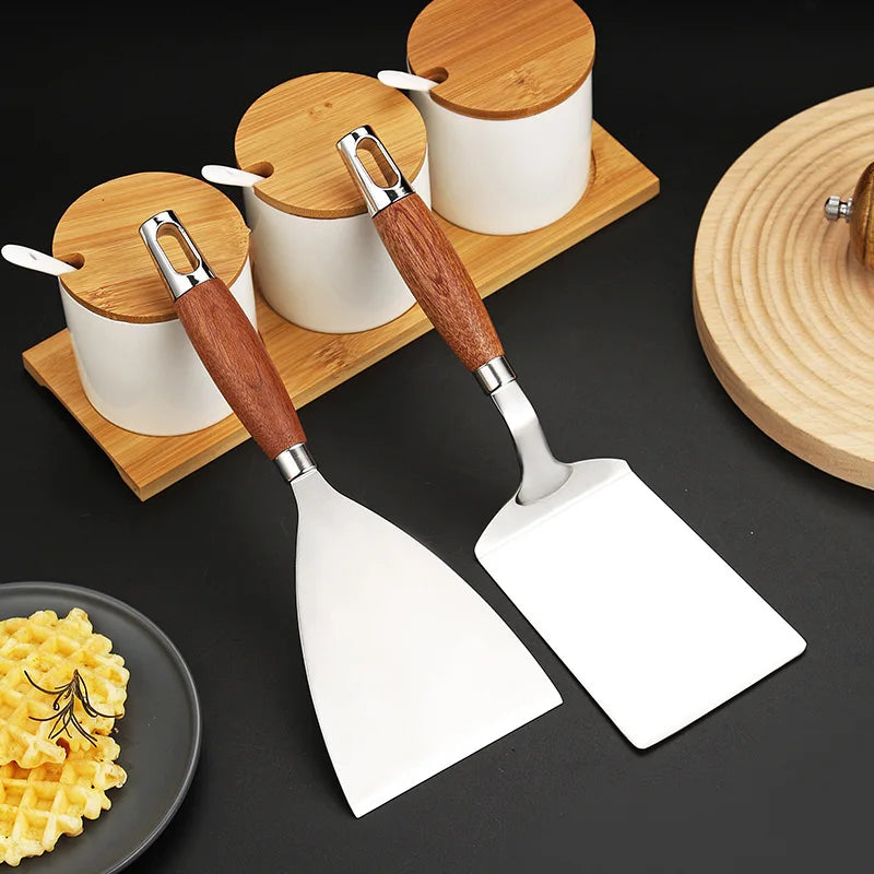 Axyaa Stainless Steel Wooden Handle Spatula Turner Scraper BBQ Utensil