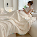 Axyaa White Milk Fleece Throw Blanket - Soft & Cozy All Season Knitted Plush Blanket