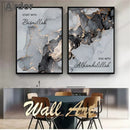 Islamic Bismillah Alhamdulillah Blue Gray Gold Marble Canvas Wall Art by Axyaa