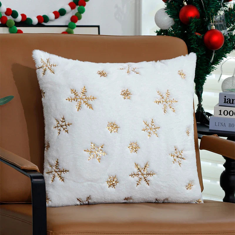 White Gold Snowflake Cushion Cover 45x45cm - Axyaa Home Decor - Christmas Theme