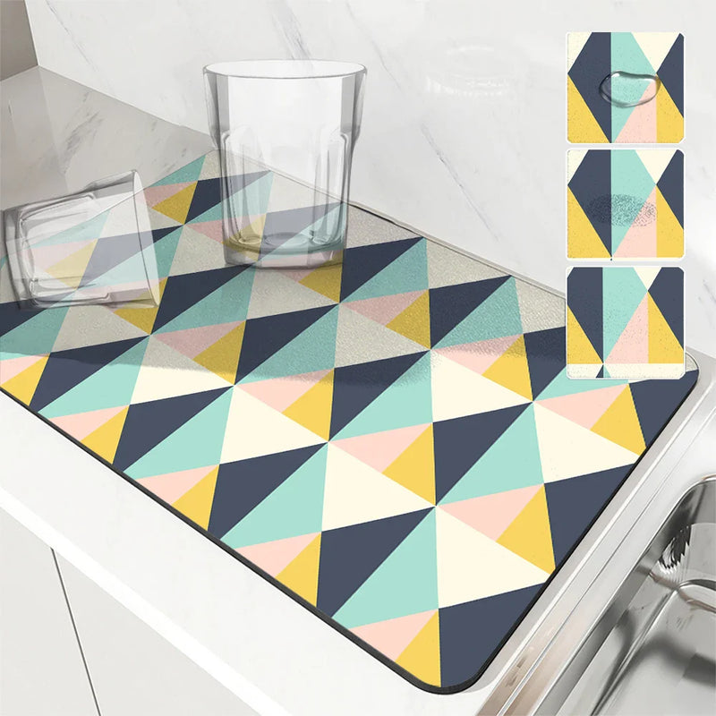 Axyaa Geometric Lattice Drying Mat - Quick Dry Kitchen & Bathroom Drain Pad