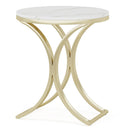 Axyaa White Gold Round End Table Modern Small Coffee Accent Bedside C Table