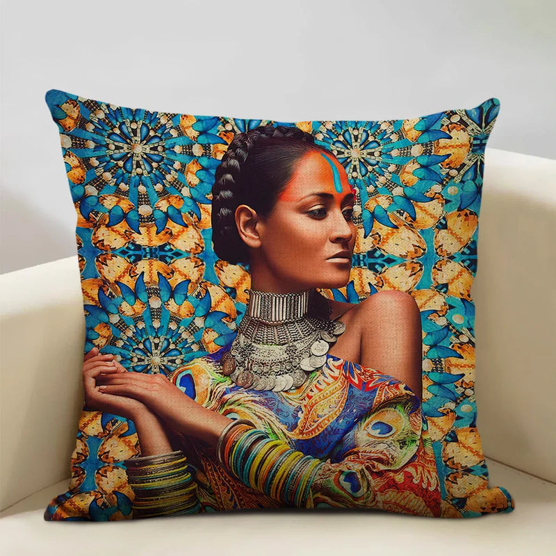 Axyaa African Women Design Linen Cushion Cover 45x45cm