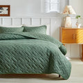 Axyaa Geometric Grid Bedspread Set - Grey Beige, US Queen Size 3pcs