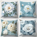 Axyaa Blue Floral Pillow Cover Set, 17.7" x 17.7", Single-Sided Print - Home Sofa Decor