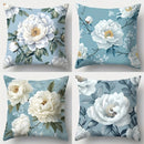 Axyaa Blue Floral Pillow Cover Set, 17.7" x 17.7", Single-Sided Print - Home Sofa Decor