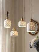 Axyaa Nordic Ceramic Pendant Ceiling Light, Modern Brass Socket Hanging Lamp