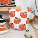 Axyaa Geometric Pumpkin Embroidered Pillow Cover - Halloween Orange Thanksgiving Square Pillowcase