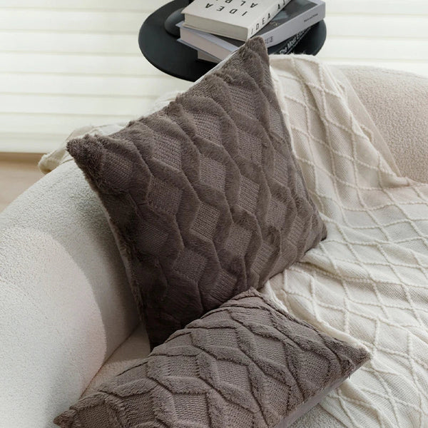 Axyaa Nordic Plush Dark Gray Cushion Cover for Home Sofa Decor Diamond Pattern