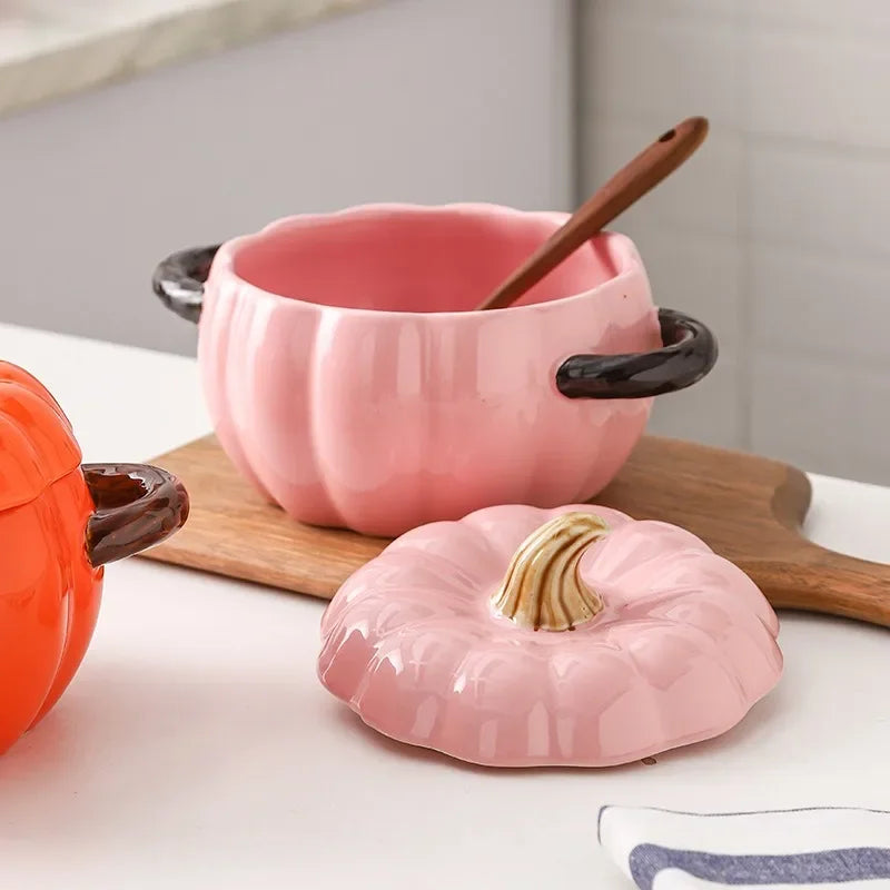Axya Ceramic Pumpkin Soup Pot with Lid and Binaural Handle