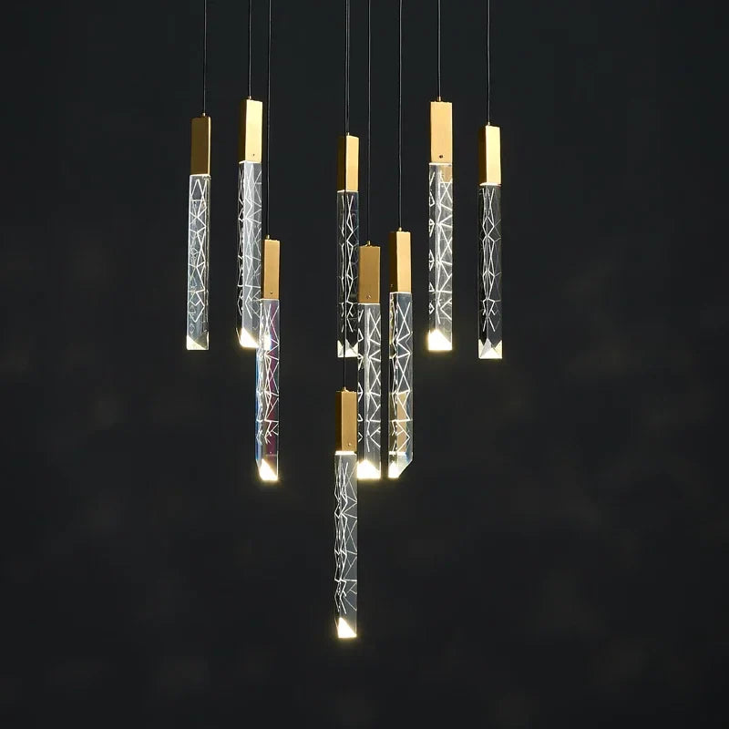 Axyaa Modern Luxury Pendant Lamp, K9 Crystal Gold Chandelier for Loft and Duplex Staircase