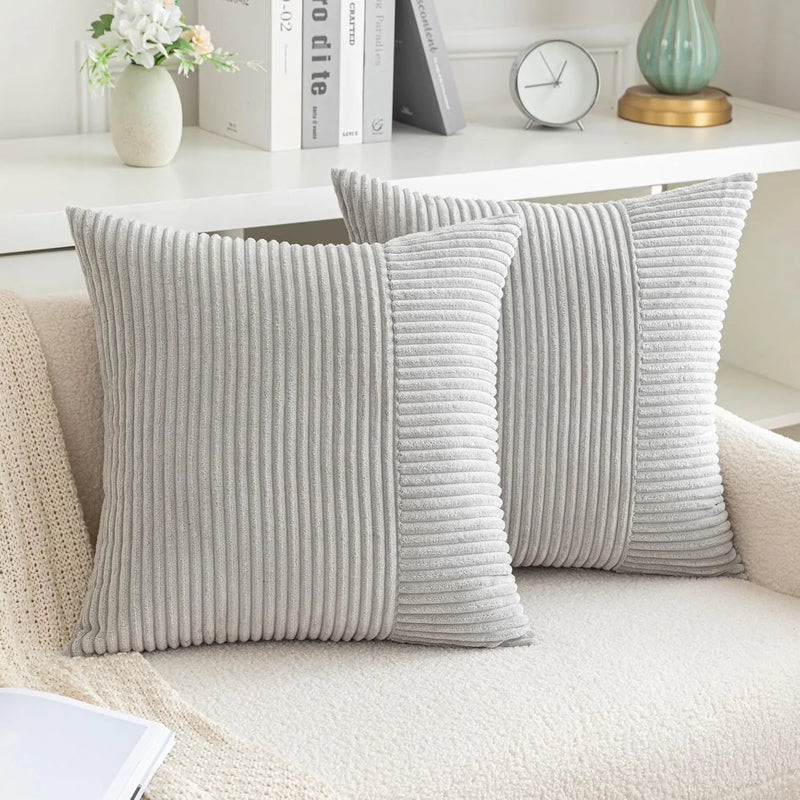 Axyaa Soft Striped Square Plush Pillow Covers for Home Sofa Couch Decor