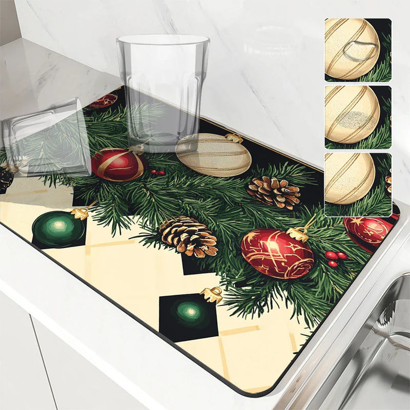 Axyaa Christmas Fir Snow Kitchen Drying Mat