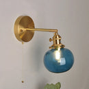 Axyaa Vintage Blue Glass LED Wall Lamp with Pull Chain Switch