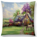 Axyaa Rustic Landscape Castle Lighthouse Oil Painting Cushion Cover